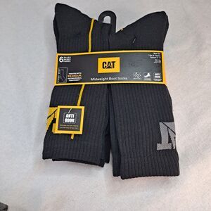 CATERPILLAR Midweight Boot Socks Men's Shoe Sz 8-12 6 pairs Black Logo CAT